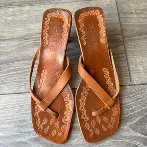 Triple Brown Leather Hand  Tooled Insole Sandals
